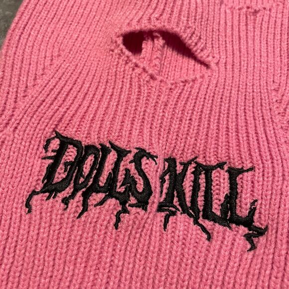 Dolls Kill Ski Mask Beanie Knit Hat Pink Balaclava Pig Tails Embroidered Goth - Picture 3 of 8